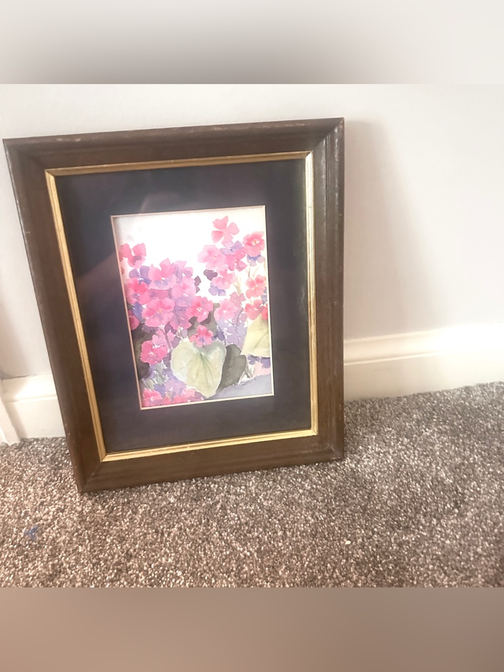 Handmade watercolor painting “Impatiens” 9.75x12.75” framed